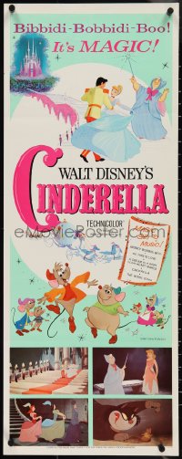 3w0569 CINDERELLA insert R1965 Walt Disney classic romantic musical cartoon, great poster images!