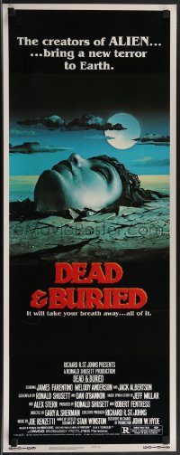 3w0573 DEAD & BURIED insert 1981 wild horror art of person buried up to the neck by Campanile!