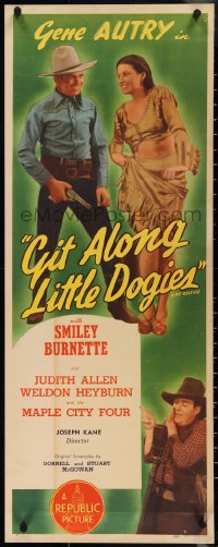 3w0587 GIT ALONG LITTLE DOGIES insert R1944 great full-length image of Gene Autry, Smiley Burnette!