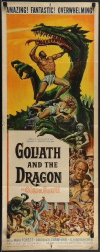 3w0590 GOLIATH & THE DRAGON insert 1960 cool fantasy art of Mark Forest battling the giant beast!