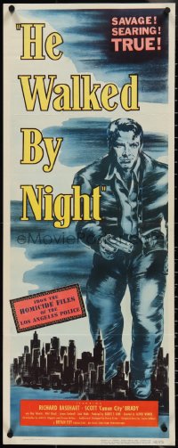 3w0591 HE WALKED BY NIGHT insert 1948 Richard Basehart, documentary style manhunt for L.A. killer!