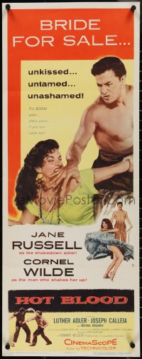 3w0592 HOT BLOOD insert 1956 barechested Cornel Wilde grabbing Jane Russell, Nicholas Ray!