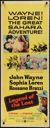 3w0600 LEGEND OF THE LOST insert 1957 romantic art of John Wayne tangling with sexiest Sophia Loren!