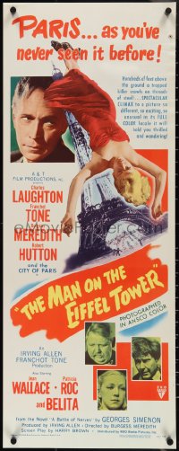 3w0603 MAN ON THE EIFFEL TOWER insert 1950 Charles Laughton, sexy Jean Wallace, ultra rare!