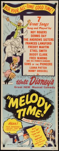 3w0607 MELODY TIME insert 1948 Walt Disney, cool cartoon art of Pecos Bill, Little Toot & more!