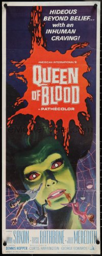 3w0614 QUEEN OF BLOOD insert 1966 Basil Rathbone, cool art of female monster & victims in her web!