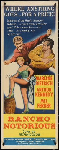 3w0615 RANCHO NOTORIOUS insert 1952 Fritz Lang directed, art of sexy Marlene Dietrich showing leg!