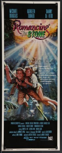 3w0618 ROMANCING THE STONE int'l insert 1984 Zemeckis, art of Michael Douglas & Kathleen Turner!