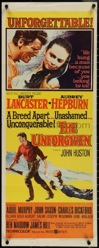 3w0627 UNFORGIVEN insert 1960 Burt Lancaster, Audrey Hepburn, directed by John Huston!