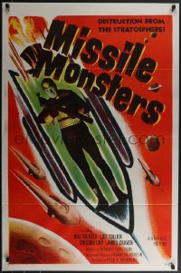 3w0881 MISSILE MONSTERS 1sh 1958 aliens bring destruction from the stratosphere, wacky sci-fi art!