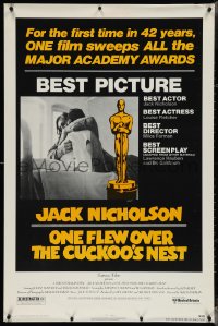 3w0891 ONE FLEW OVER THE CUCKOO'S NEST awards 1sh 1975 Nicholson & Sampson, Forman, Best Picture!