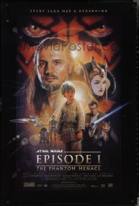 3w0898 PHANTOM MENACE style B fan club 1sh 1999 George Lucas, Star Wars Episode I, Drew Struzan art!