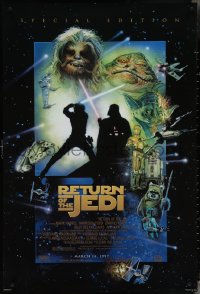 3w0927 RETURN OF THE JEDI style E advance 1sh R1997 George Lucas classic, cool montage art by Drew Struzan!