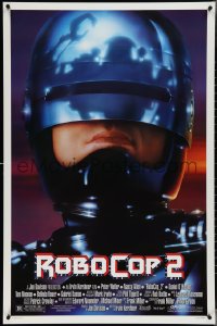 3w0938 ROBOCOP 2 DS 1sh 1990 great close up of cyborg policeman Peter Weller, sci-fi sequel!