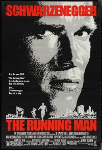 3w0944 RUNNING MAN 1sh 1987 huge close up headshot of Arnold Schwarzenegger in the year 2019!