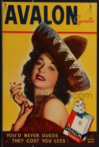 3w0328 BROWN & WILLIAMSON 10x16 advertising poster 1940 sexy woman wearing sombrero, Avalon cigs!