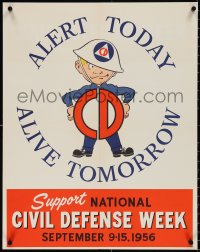 3w0195 CIVIL DEFENSE WEEK 22x28 special poster 1956 alert today, alive tomorrow, great art!