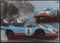 3w0224 GULF PORSCHE 917 2-sided 24x33 Swiss advertising poster 1970s Jo Siffert & schematic of racer!