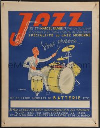 3w0333 JAZZ LES ETS MARCEL FAIVRE 17x21 French advertising poster 1950s drummer by J. Rassiat!