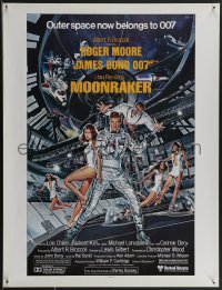 3w0340 MOONRAKER 21x27 special poster 1979 art of Roger Moore as Bond & Lois Chiles in space by Goozee!