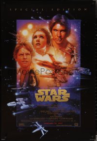 3w0978 STAR WARS style B advance 1sh R1997 George Lucas sci-fi classic, cool art montage by Drew Struzan!