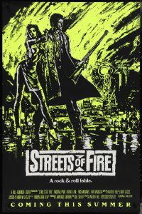 3w0988 STREETS OF FIRE advance 1sh 1984 Walter Hill, Riehm yellow dayglo art, a rock & roll fable!