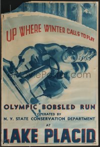 3w0312 LAKE PLACID 17x25 travel poster 1930s Scheiding art of Olympic bobsled team, ultra rare!