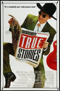 3w1017 TRUE STORIES 1sh 1986 giant image of star & director David Byrne reading newspaper!