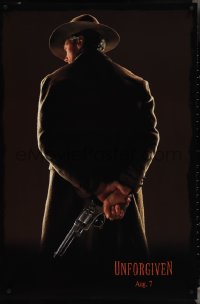 3w1024 UNFORGIVEN teaser DS 1sh 1992 image of gunslinger Clint Eastwood w/back turned, dated design!