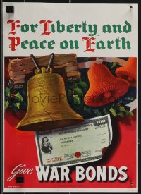 3w0304 FOR LIBERTY & PEACE ON EARTH 10x14 WWII war poster 1944 Simpson art, Liberty Bell, Christmas!