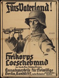 3w0223 FURS VATERLAND 28x37 German post-WWI war poster 1919 Sager art of soldier holding bugle, rare