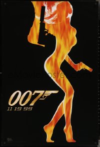 3w1048 WORLD IS NOT ENOUGH teaser DS 1sh 1999 James Bond, flaming silhouette of sexy girl!