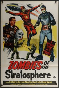 3w1049 ZOMBIES OF THE STRATOSPHERE 1sh 1952 cool art of aliens with guns including Leonard Nimoy!