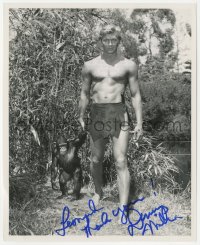 3x0455 DENNY MILLER signed 8x10 still 1959 barechested holding hands w/ chimp in Tarzan the Ape Man!