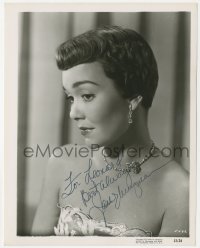 3x0496 JANE WYMAN signed 8x10.25 still 1951 sexy close up in strapless gown & cool jewelry!