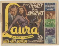 3x0222 LAURA signed TC 1944 by BOTH Vincent Price AND Dana Andrews, great image of sexy Gene Tierney