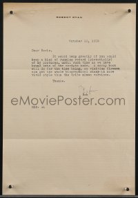 3x0104 ROBERT RYAN signed letter 1958 telling assistant to have his scripts bound & scrapbook made!