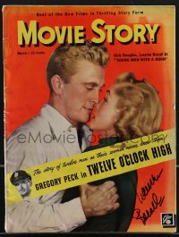 3x0336 LAUREN BACALL signed movie magazine March 1950 with Kirk Douglas on the cover of Movie Story!