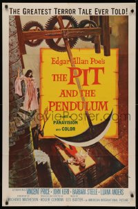 3x0164 PIT & THE PENDULUM signed 1sh 1961 by poster artist Fred Fixler, from Edgar Allan Poe's story!