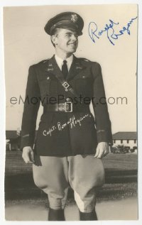 3x0114 RONALD REAGAN signed postcard 1940s great smiling close up wearing military uniform!