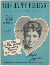 3x0286 DEBBIE REYNOLDS signed sheet music 1958 the title song she sang for This Happy Feeling!