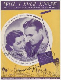 3x0291 FRANCES LANGFORD signed sheet music 1936 she sang Will I Ever Know in Palm Springs!