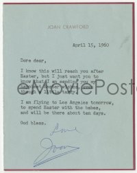 3x0089 JOAN CRAWFORD signed letter 1960 sending Easter wishes to a personal friend!