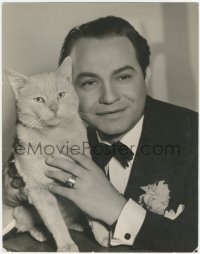 3y0287 SLIGHT CASE OF MURDER candid deluxe 10.75x13.5 still 1938 Edward G. Robinson & cat by Longworth!