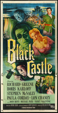 3y0152 BLACK CASTLE 3sh 1952 Boris Karloff, Lon Chaney Jr., horror crawls in the catacombs, rare!