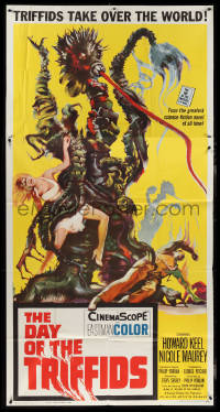 3y0155 DAY OF THE TRIFFIDS 3sh 1962 classic English sci-fi horror, cool art of monster with girl!