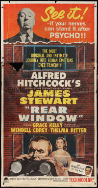 3y0177 REAR WINDOW 3sh R1962 Alfred Hitchcock shown with Jimmy Stewart & sexy Grace Kelly, rare!