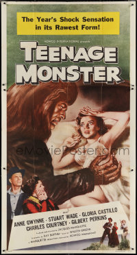 3y0187 TEENAGE MONSTER 3sh 1957 great art of beast attacking sexy Anne Gwynne in bed, rare!