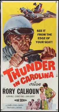 3y0189 THUNDER IN CAROLINA 3sh 1960 Rory Calhoun, artwork of the World Series of stock car racing!