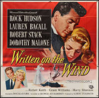 3y0143 WRITTEN ON THE WIND 6sh 1956 Brown art of Lauren Bacall, Rock Hudson & Robert Stack, rare!